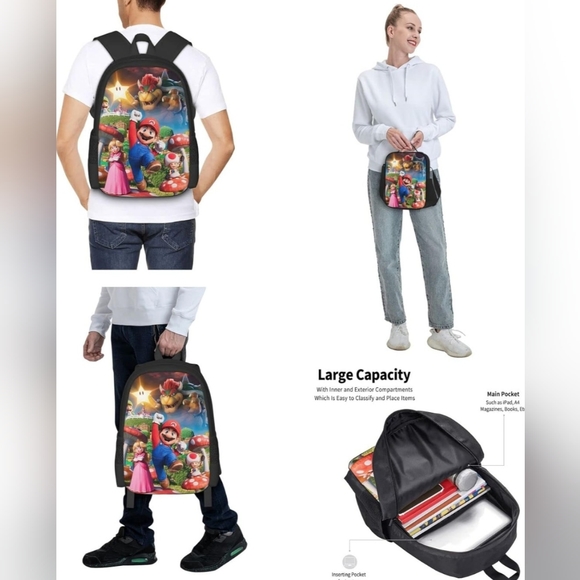 Super Cute Mario Bros Backpacks Set 3d Casual Light Weight Backpack  3 P… - Picture 5 of 5